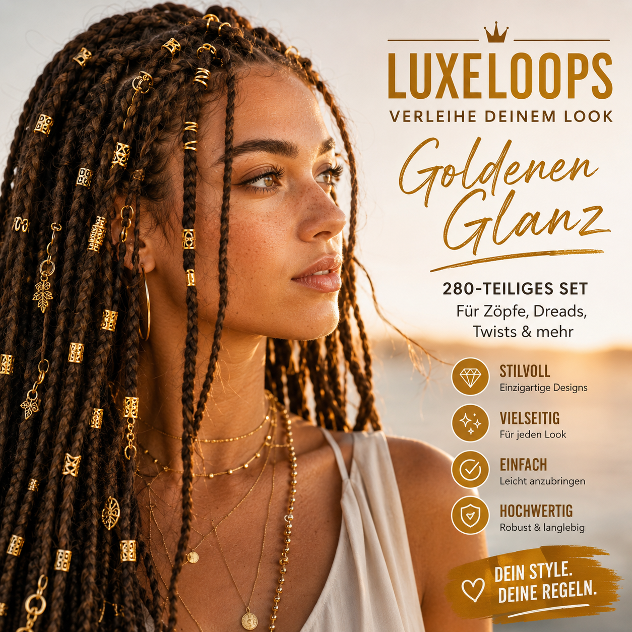 LuxeLoops – Verleihe jeder Frisur einen Hauch von Gold.